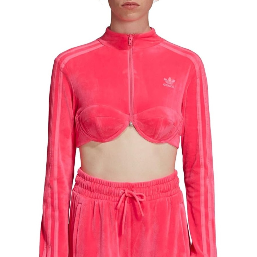 adidas Originals x Jeremy Scott Women's Crop Track Top, SOLAR PINK, Large